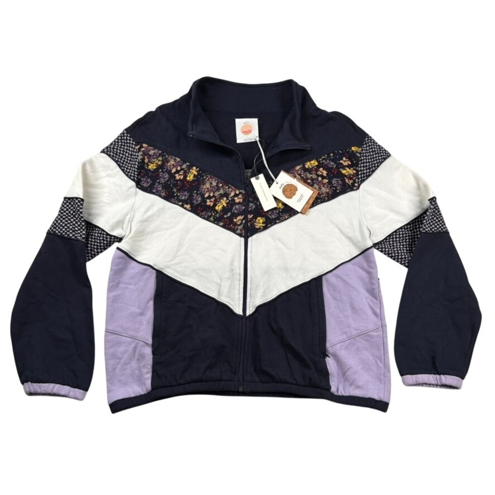 Daily Practice Anthropologie Jacket Women L Floral Patchwork Mixed Pattern Track